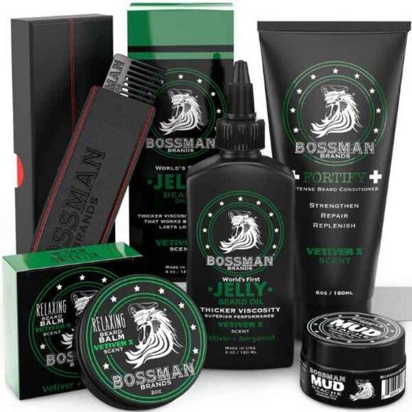 Bossman Mens Vetiver Complete Beard Grooming Kit - Picture 1 of 1
